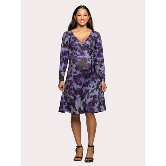 Maternity Animal V Neck Belted Faux Wrap Dress