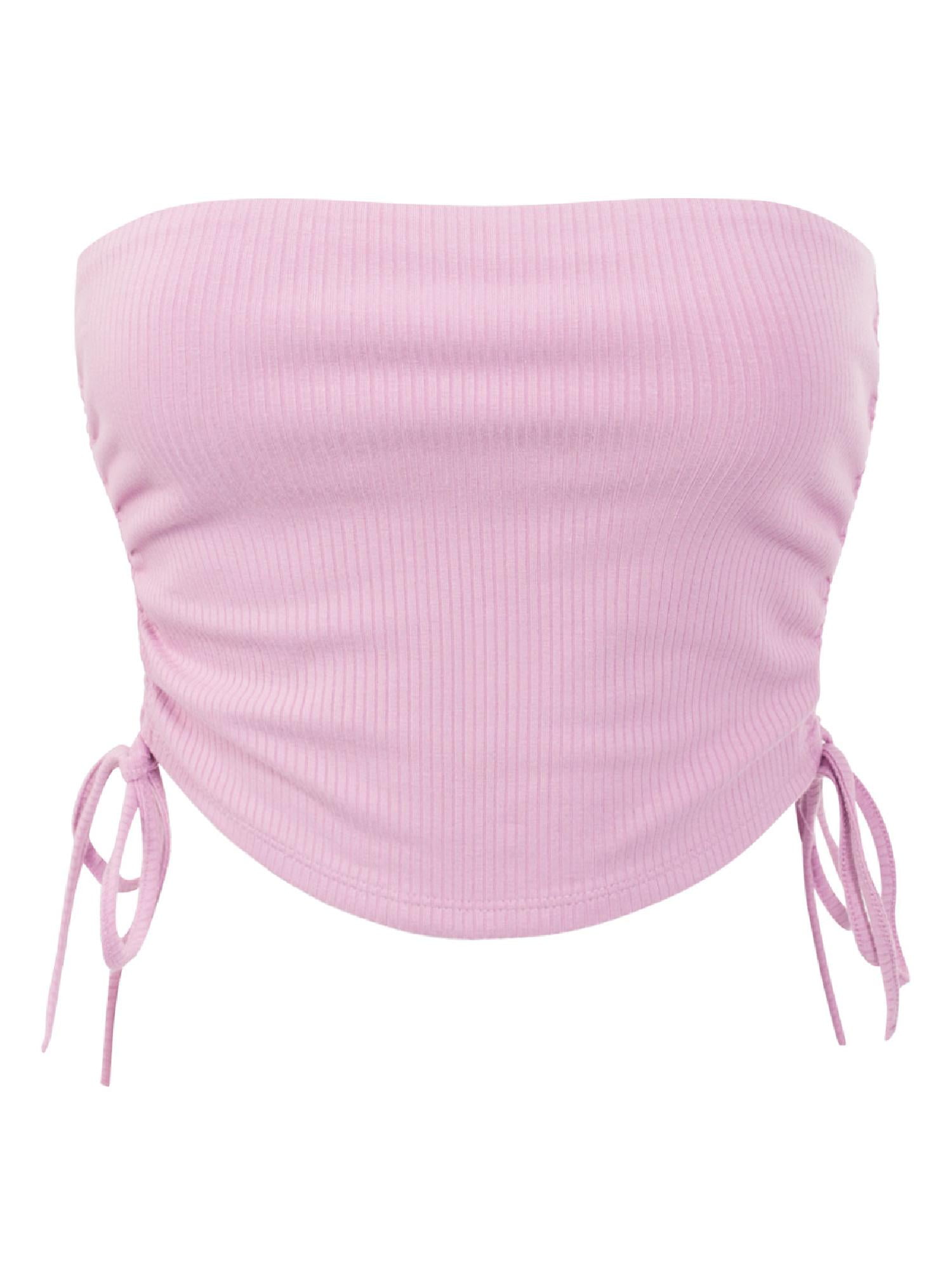 MixMatchy Women's Solid Side Drawstring Knit Tube Top MixMatchy Women's Solid Side Drawstring Knit Tube Top