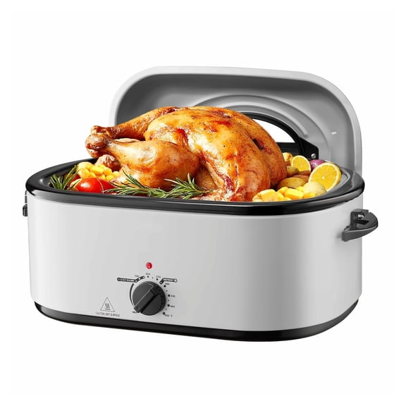 Roaster Oven, 26QT Electric Roasting Pan, 150-450F Adjustable Temperature Fast-Cooking Turkey Roaster with Cool-Touch Handle, Visible Self-Basting Lid, Defrost & Warm Function, Fits 30lb Turkey