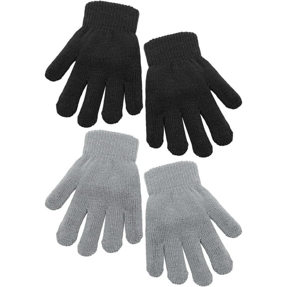 2 Pairs Kid's Thick Magic Gloves Toddler Winter Stretchy Warm Full Fingers Gloves Mittens
