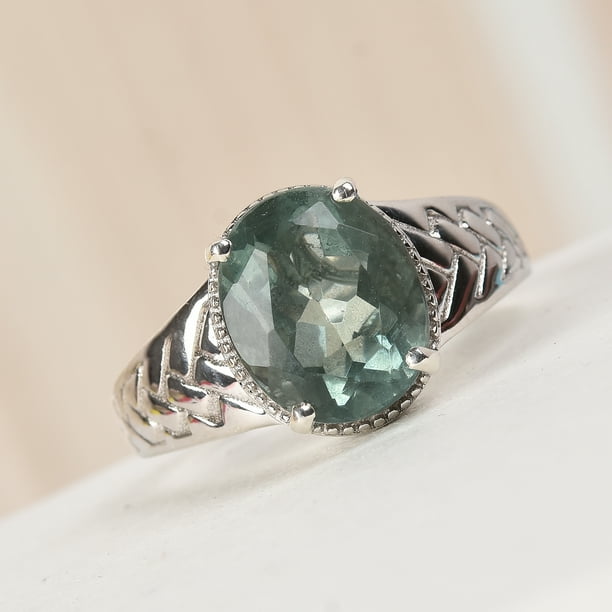 Shop LC Platinum Plated 925 Sterling Silver Oval Teal Fluorite