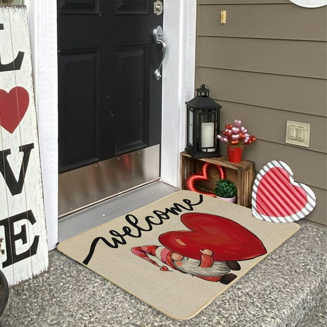 pstuiky Felpudo de San Valentín felpudo de bienvenida para exteriores para puerta de entrada gnomos de San Valentín regalos de corazones de amor felpudo antideslizante para entrada interior