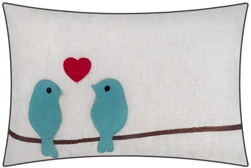 JWH Decorative Love Birds Throw Pillow Covers with Red Heart for Valentines Day Gift and Room Decor 12x18inch