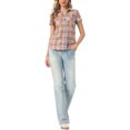 thumbnail image 2 of INSPIRE CHIC Women's Plaid Shirts Point Collar Button Down Blouses L Deep Orange, 2 of 5