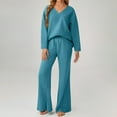 thumbnail image 2 of Wutalume Women's 2-Piece Sweater Suit Set, Cozy Knit Top and Pants for Home Wear, Matching Casual Fashion Outfit,Light Blue 2XL, 2 of 6