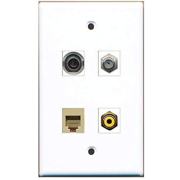 RiteAV - 1 Port RCA Yellow 1 Port Coax Cable TV- F-Type 1 Port Phone RJ11 RJ12 Beige 1 Port 3.5mm Wall Plate