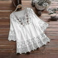 thumbnail image 2 of Women Vintage Lace Patchwork V-neck Flare Sleeve Ruffle Blouses, 2 of 4