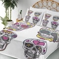 thumbnail image 3 of Ambesonne Skull Fitted & Top Sheet Set with Shams, Sugar Skull Colorful Mexican, Multicolor, 3 of 5