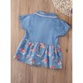 thumbnail image 4 of Vestido vaquero con lazo para niña pequeña, estampado floral, manga corta, botones con volantes, bonito vestido veraniego de mezclilla para bebé, 4 of 7