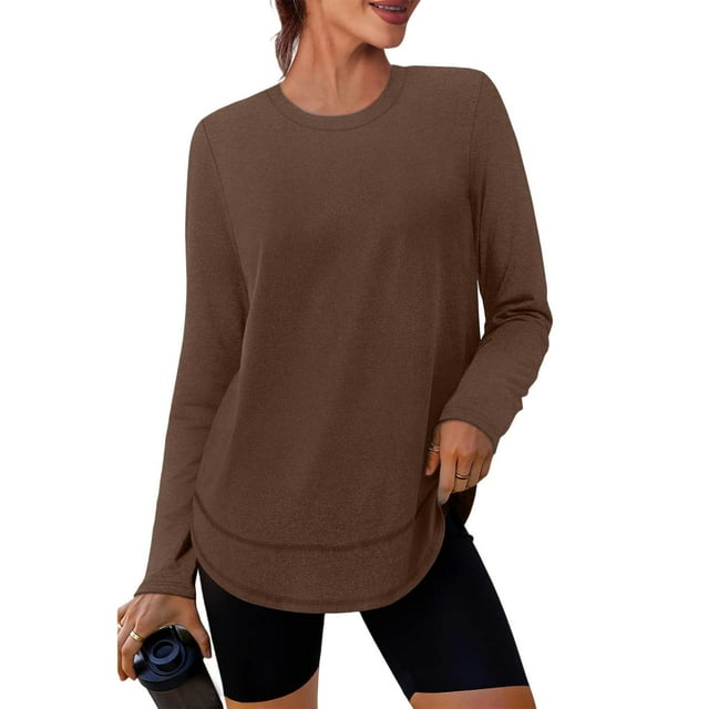 NJDVHB Womens Winter Casual Tops ,Women's Sports Drying Sun Protection Round-neck Solid Color Long-sleeved Top