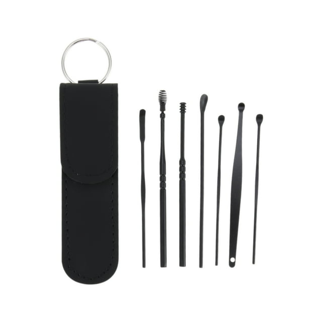Kit de herramientas de limpieza de cerumen de 7 piezas con mango largo negro
