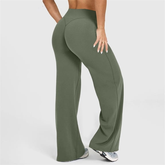 Straight Leggings Bottoms High Waisted No Front Seam Workout Leggings for Women Wide Leg Casual Gym Yoga Pants Green 2XL