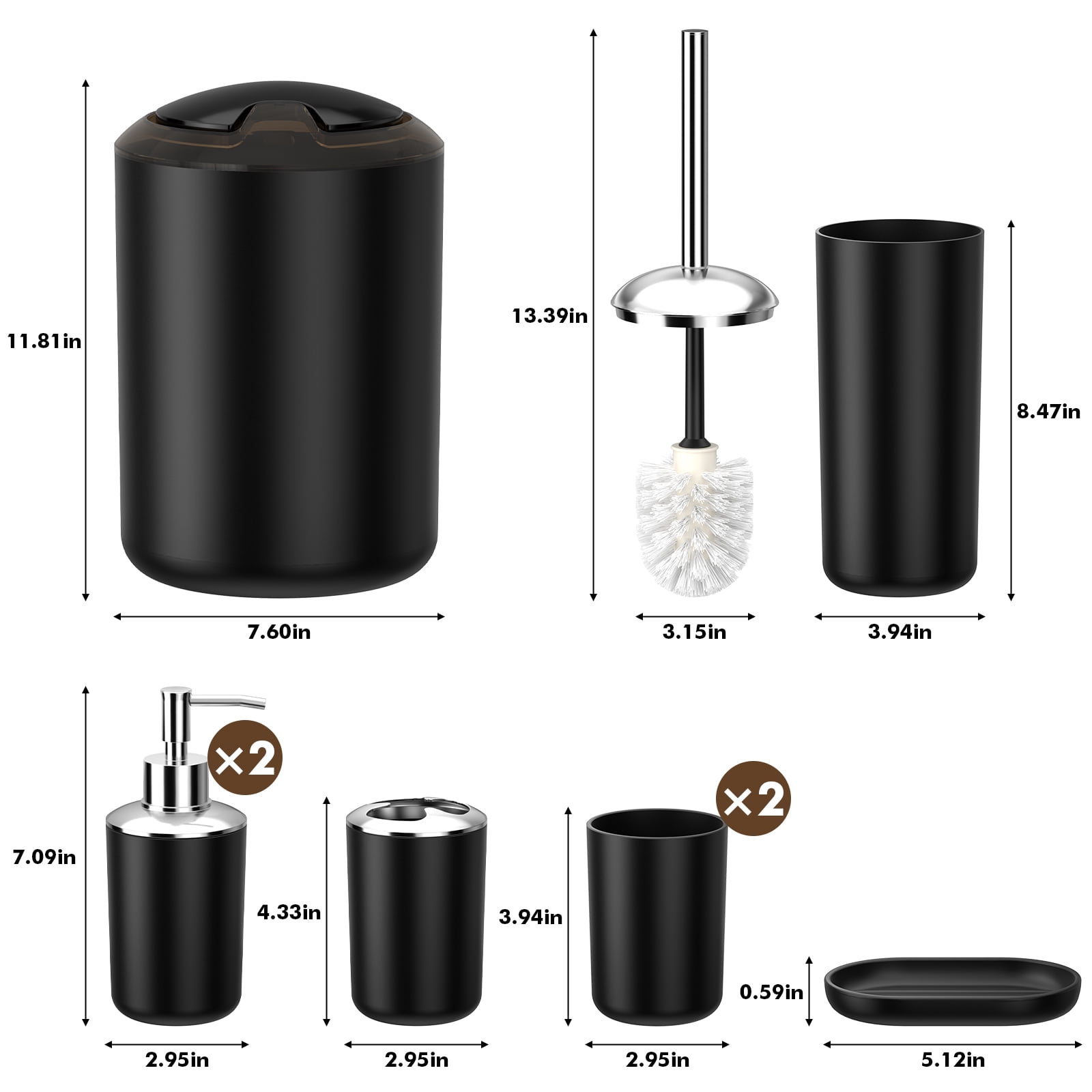 Yeabett 8 Pieces Bathroom Accessory Set, Bath Sets with Trash Can, Soap Dispenser and Toothbrush Holder, Soap Dish,Toilet Brush Holder for Home Washing Room