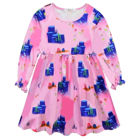 

Girls Midi Dresses Casual Ruffle A-Line Loose Swing Tunic Dress Long Sleeve