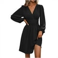 thumbnail image 6 of LLYwey Flowy Mini Dresses Women Wrap V-Neck Long Sleeve Ruffle Hem A-line High Waisted Spring Summer Dresses for 2025 Boho Beach Vacation Casual Sundress , I-22, Black, M, 6 of 9