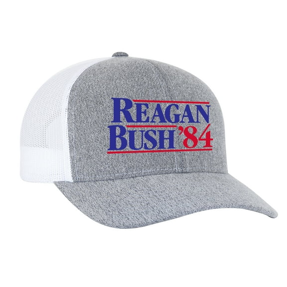 Trenz Shirt Company Reagan Bush 84 Campaign Adult Trucker Hat-Heather Grey/White-Blue Font