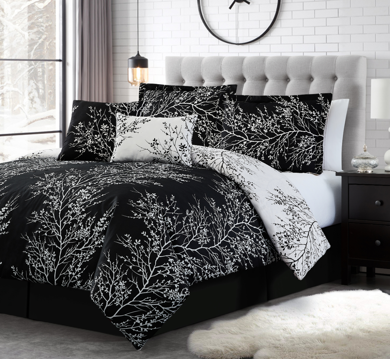 Foliage Print Microfiber Comforter Set 