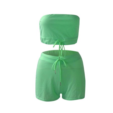 

Wyongtao Cozy Women Breast Wrap Short Casual Suit Shorts Drawstring Two Piece Suit