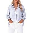 thumbnail image 4 of ClodeEU Women's Lapel Collar Button Down Striped Long Sleeve Shirt,Casual Loose Blouse ,Women's Plus XXL, 4 of 5