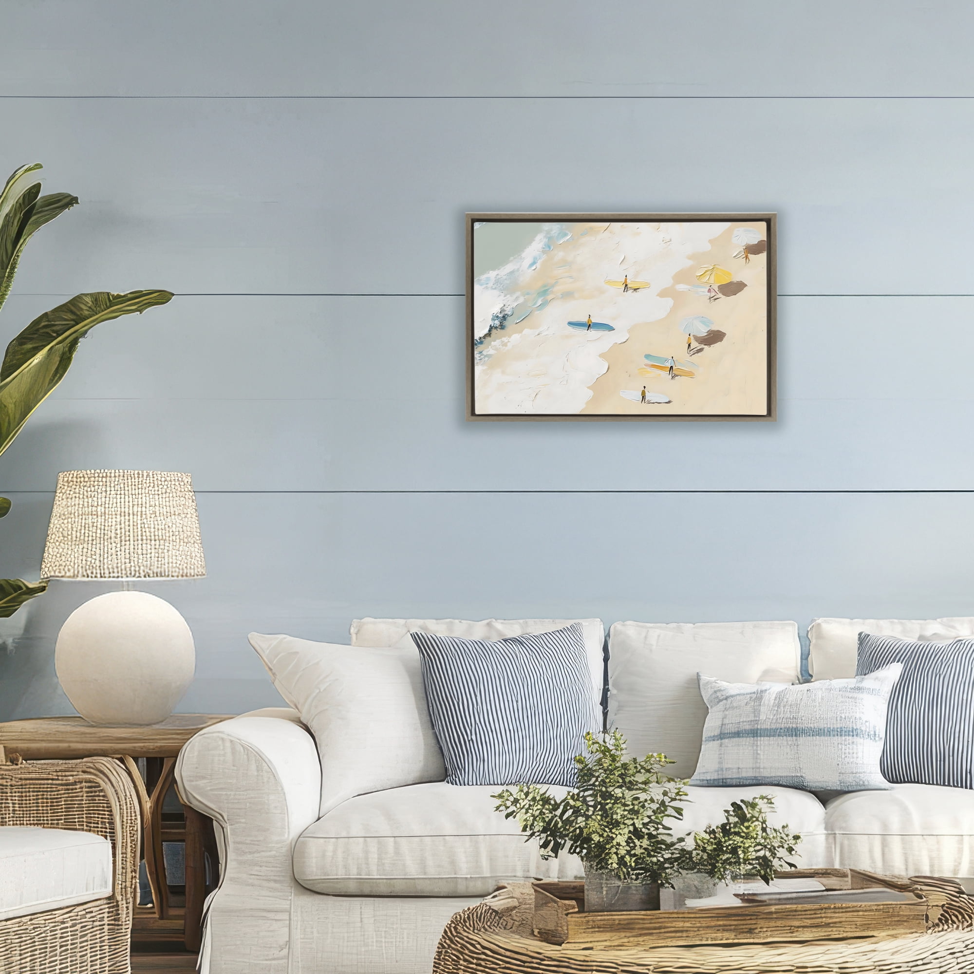 Stupell Industries Beach Surf Summer Scene Brown Framed Floater Canvas Wall Art, design by LSR Design Studio