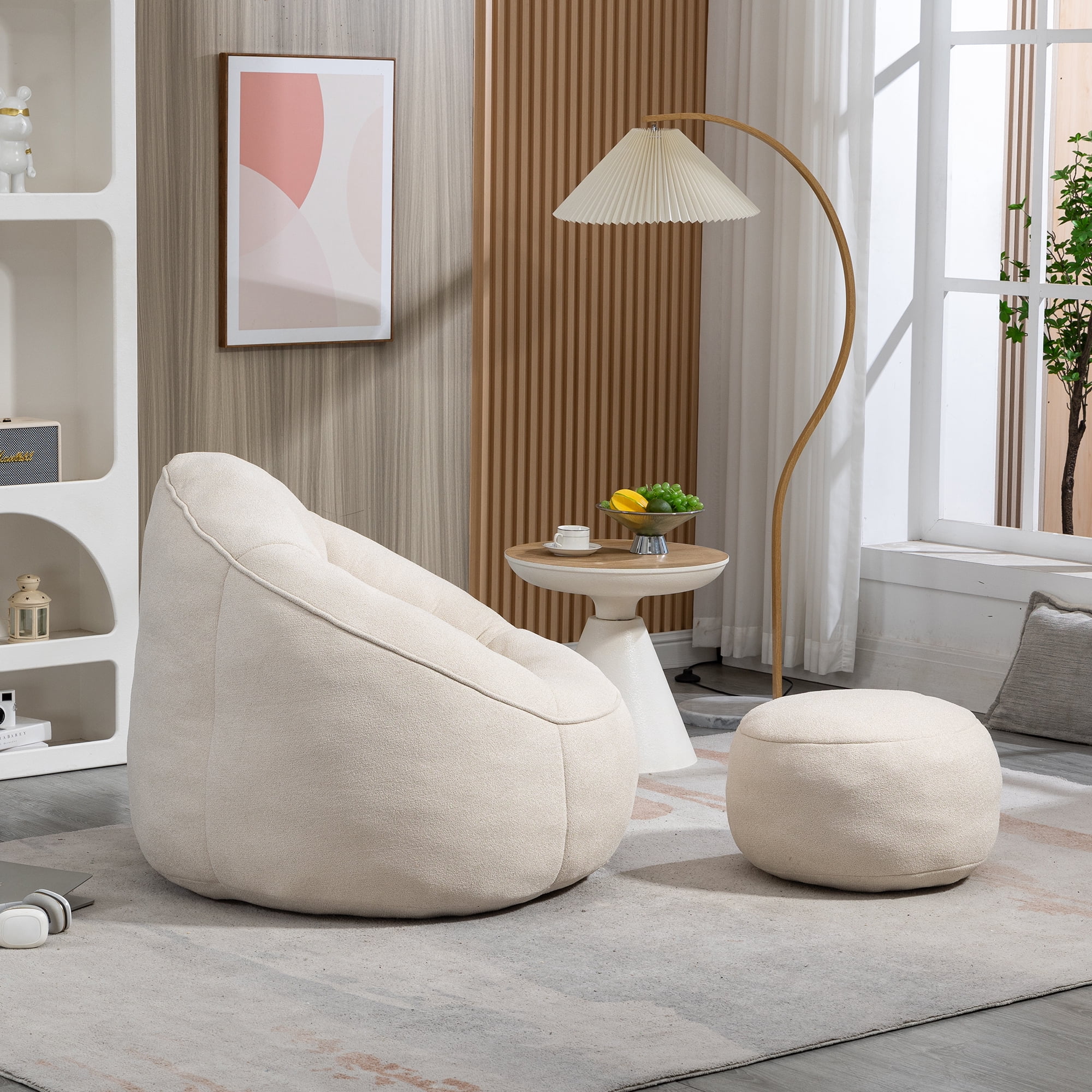 Jopath Bean Bag Chair with Footstool, Lazy Sofa for Adults and Kids, Floor Sofa for Gaming Reading Living Room Bedroom Beige
