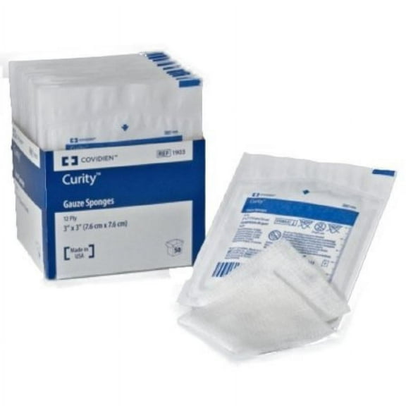 Curity Gauze Sponge - 3 x 3 Inch, 12-Ply, Sterile, 50 Count