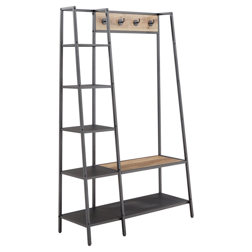 Weston Home Arron Metal Hall Tree with Ladder Shelf, Matte Black