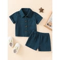 thumbnail image 3 of Musuos Little Boys Casual Shorts Set, 2Y 3Y 4Y 5Y 6Y Short Sleeve Button-down Shirt with Elastic Waist Shorts Summer Outfit, 3 of 9