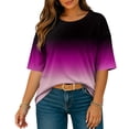 thumbnail image 6 of Qulqfy Fall Womens Graphic Tees Scoop Neck Plus Size Tie Dye 3/4 Length Sleeve Boho Dressy Comfy Casual Spring Knit Womens Tops Summer 3XL, 6 of 8
