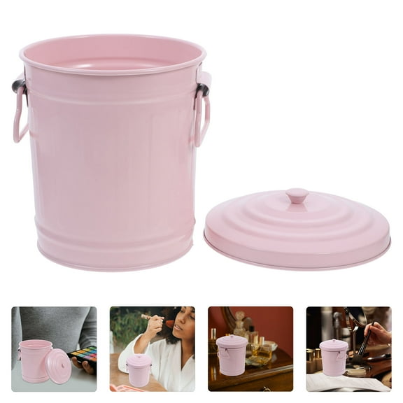 LOLIPPYY Desktop Trash Can With Lid Iron Bin With Lid Pink For Bathroom 1Set