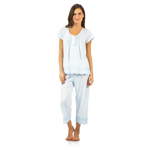 Casual Nights - Casual Nights Women's Short Sleeve Floral Capri Pajama