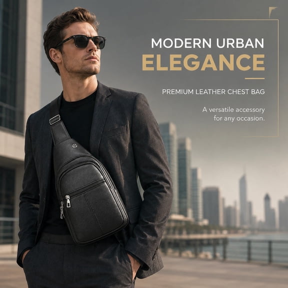 Lightweight Men's PU Leather Crossbody Bag – Multi-Compartment Chest Pack with Adjustable Strap, Ideal for Daily, Travel & Outdoor Use