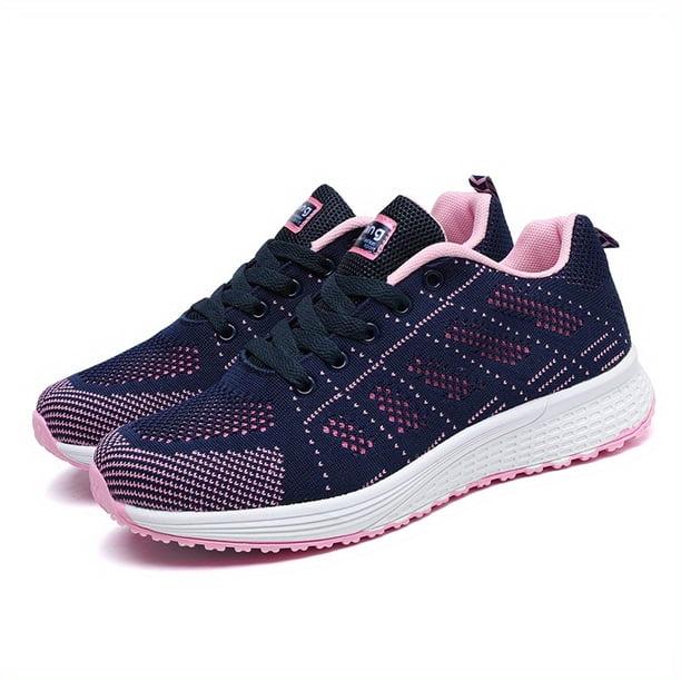 Zapatillas De Running Tejidas Voladoras Para Mujeres, Zapatillas De Malla Transpirable Para Caminar, Zapatillas Casuales Al Aire Libre Con Cordones
