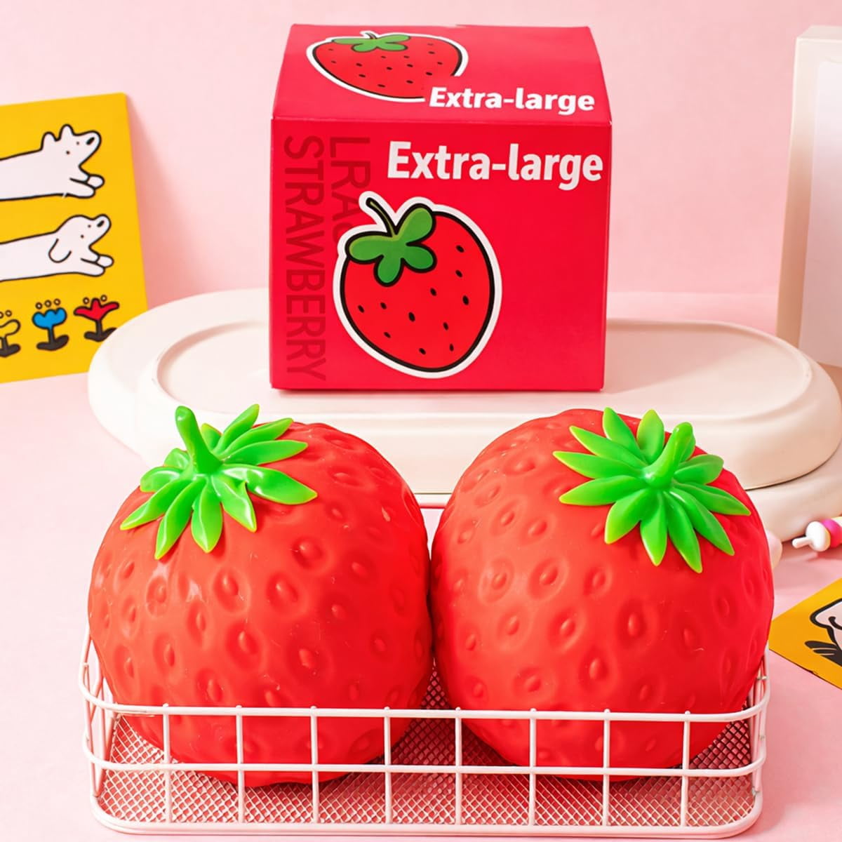 EVHRZN 7in Giant Strawberry Squishy, Jumbo Realistic Strawberry Stress Ball TPR, Large Squeeze Fruit Ball, Big Strawberries Squishies Fidget for Adults Party Favor Stress Relief