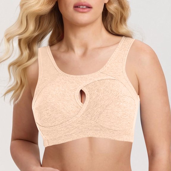 Wireless Sports Bra for Women, No Underwire Cotton Racerback Bra for Yoga and Daily Wear, Back Enhancing Plus Size Tank Top Style