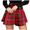 thumbnail image 2 of Womens Girls Plaid Flared Skirt Cute High Waist Ruffle Skirt Beach Mini Skirt Red M, 2 of 7