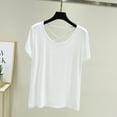 thumbnail image 2 of AherBiu Pajama Tops for Women Round Neck Short Sleeve Crossover Back Comfy Tees Basic Layer Undershirts Homewear, 2 of 7