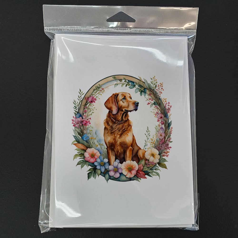 Chesapeake Bay Retriever and Flowers Greeting Cards and Envelopes Pack of 8 7 in x 5 in