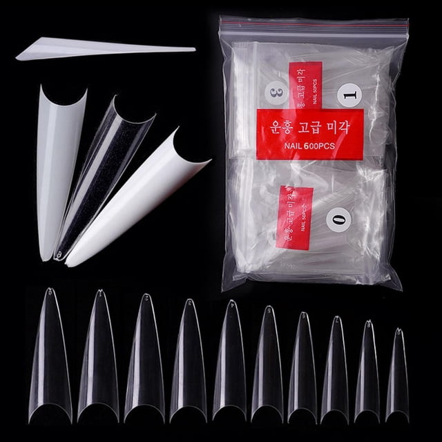 600PCS Stiletto Extralargo Acrílico Francés Medio Falso Puntas de Uñas Postizas - Transparente Yinane puntas de uñas