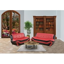 PonLiving Furniture 2 Piece Faux Leather Contemporary Living Room Sofa, Loveseat Set. Black&Red