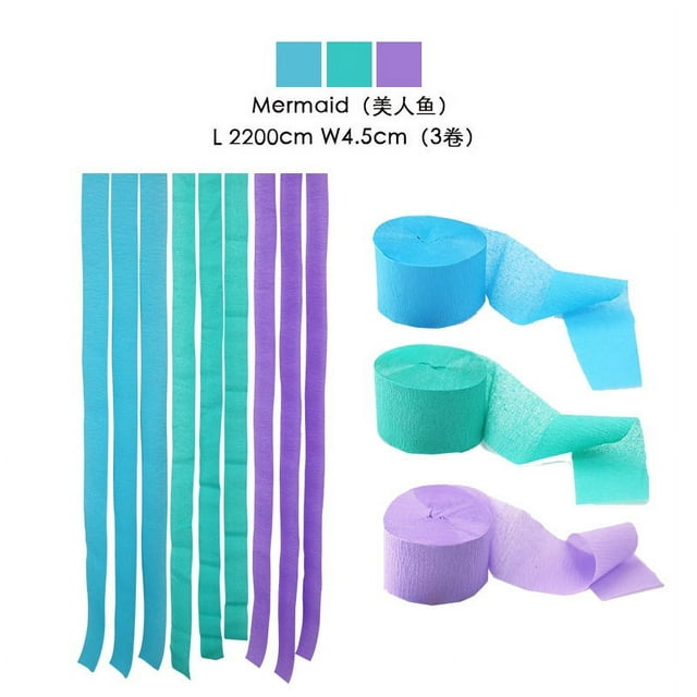Nvzi Crepe Paper Streamers 3 Rolls , Pack of Blue,Green,Light Purple Crepe Paper for Birthday Decorations, Baby Shower Decorations (1.8 Inch x 72 Ft/Roll)