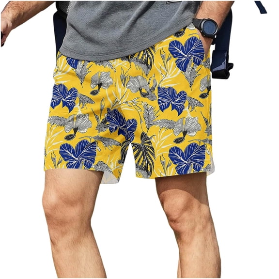 LONKITO Mens Shorts Elastic Waist Lightweight Hawaiian Beach Shorts with Pockets for Casual Athletic Running, Size S