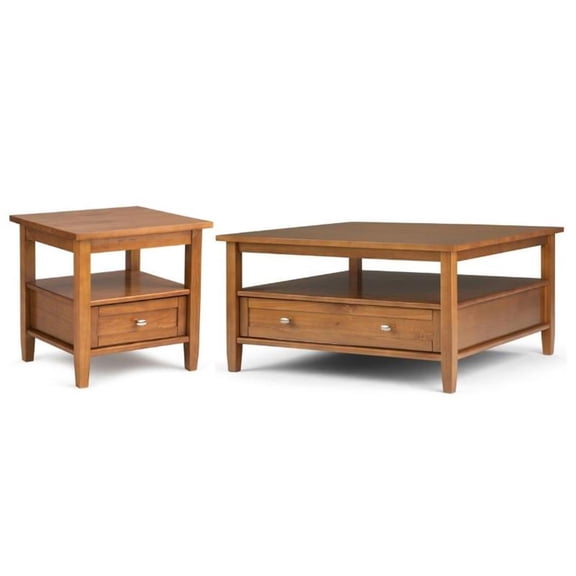 Home Square 2-Piece Set with 36" Square Coffee Table and 20" End Side Table