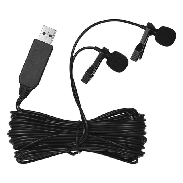 Andoer 6m/20ft USB Dual-head Lavalier Microphone Clip-on Omnidirectional Computer Mic for Windows Video Audio Recording