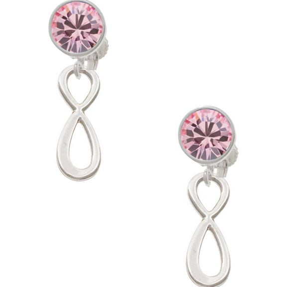 Silvertone Medium Elegant Infinity Sign Pink Crystal Clip On Earrings