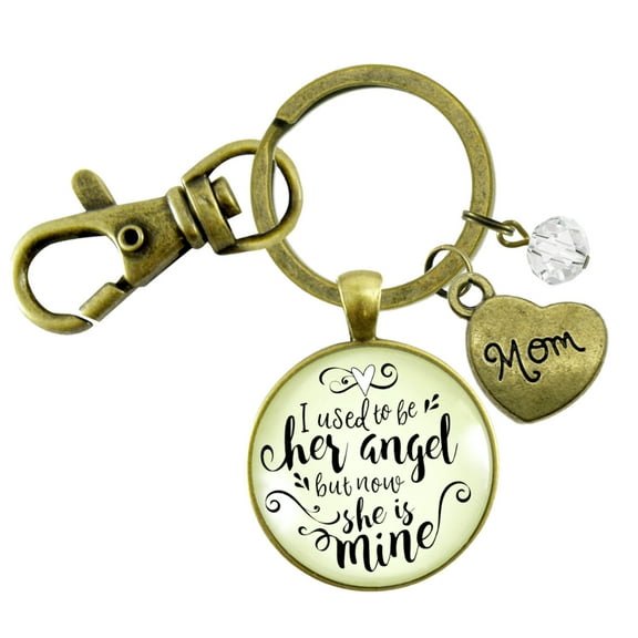 Mom Memorial Jewelry I Used To Be Her Angel Gutsy Goodness Bronze Keychain Mother Remembrance Keepsake Gift