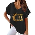 thumbnail image 1 of Camiseta de Manga Corta con Cuello en V con Impresión de Girasol, Algodón Casual Y Top de Cáñamo, 1 of 4