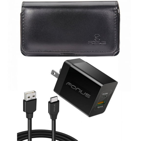 Case Belt Clip & 36W PD Home Charger for iPhone 15 Pro Max - Leather Swivel Holster Cover and Fast Type-C 6ft Long Cable USB-C Power Cord R4O for iPhone 15 Pro Max (6.7")