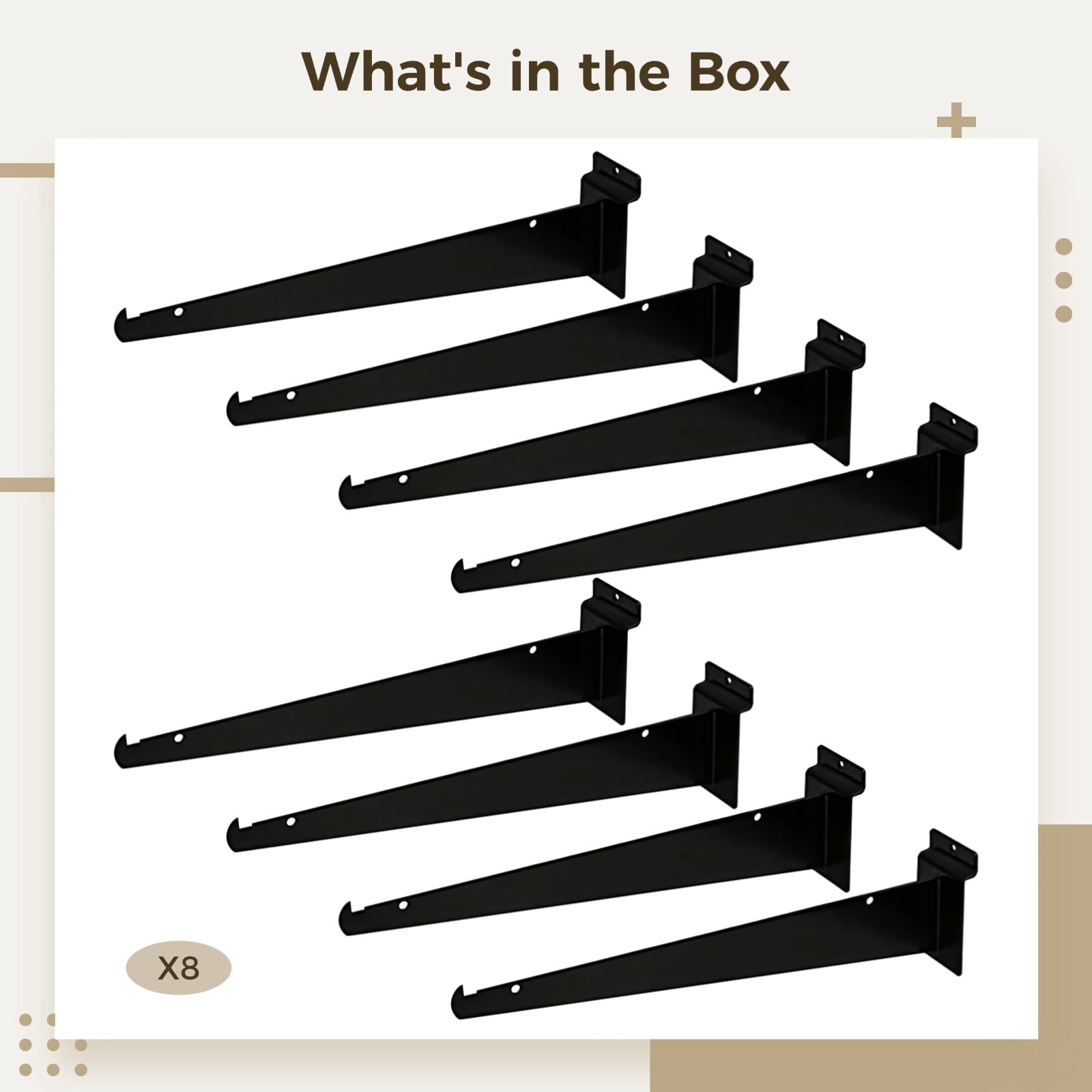 8 PCS Wall Shelf Brackets, 12 in Heavy Duty Steel Shelf Holder, High Load Slat Wall Shelf Rack for Storage and Display