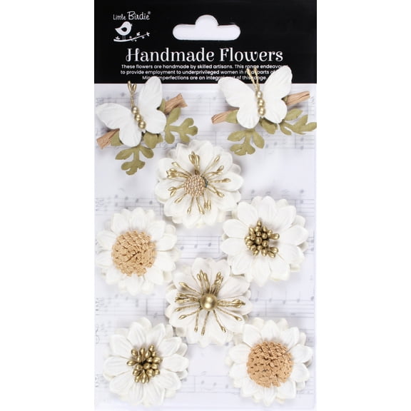 Little Birdie Arcadia Paper Flowers 8/Pkg-Ivory Pearl